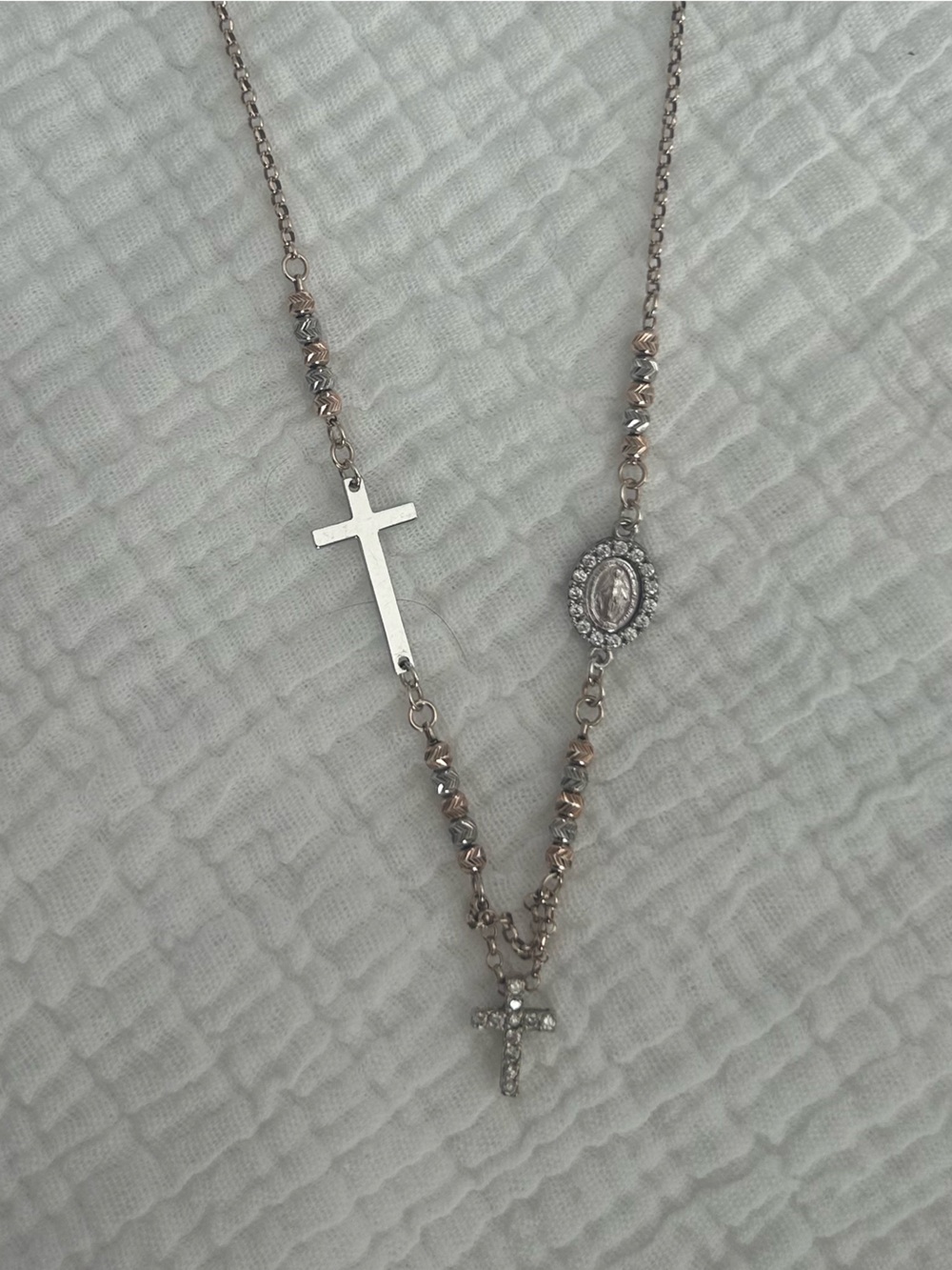 Silver Tone Cross and Medallion Necklace - Women's Jewelry